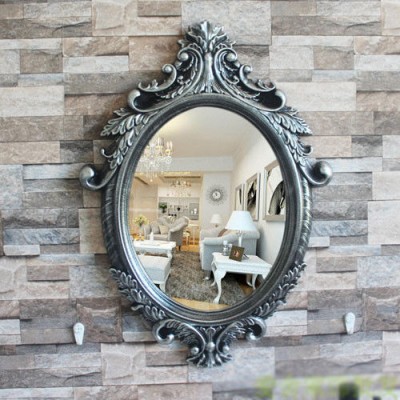 D64 Black Silver Bathroom Toilet Vanity Wall Makeup Mirror Front Waterproof Y    153137406324